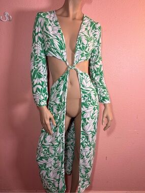 Shade & Shore Green Tropical Cutout Swim Cover Up Dress